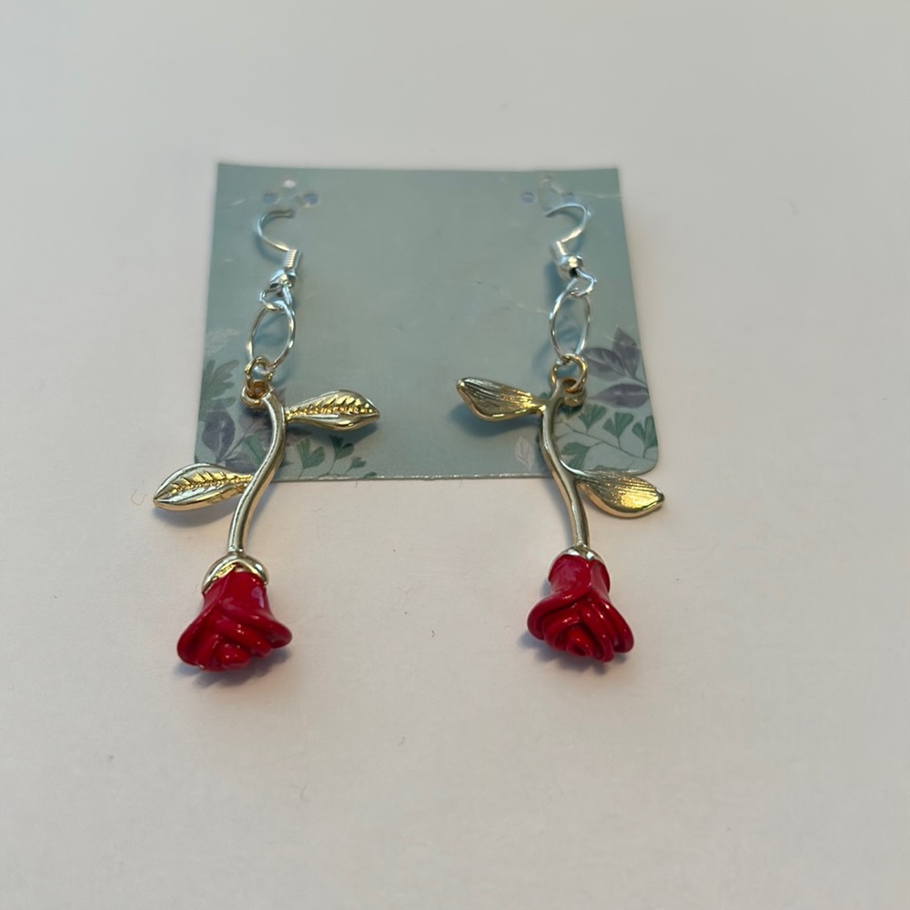 Beauty and the beast rose earrings